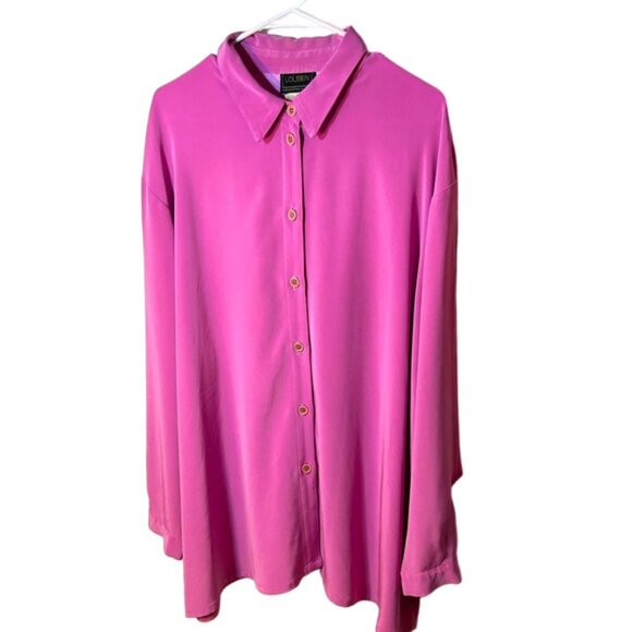 Louben Laura vintage pink button down blouse in size 20 Long career office - Picture 2 of 6